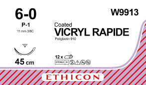 W9913 Coated VICRYL* Rapide Suture 11mm 45cm undyed 6-0 0.7 3/8 circle Reverse Cutting PRIME Needle x12