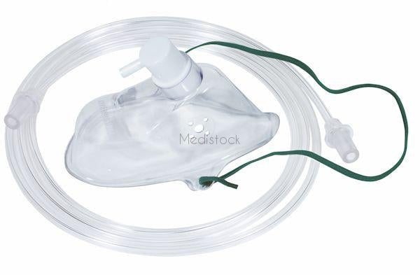 Mask, Oxygen Mask, Hudson Mask Adult with 2.1m tubing, each, medium concentration disosable-Medistock Medical Supplies