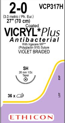 Coated Vicryl™ Plus Taper Point Needles SH | 1/2 Circle | 26 mm | 70 cm | Violet | Braided Manufacturer Code: VCP317H