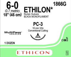 Ethilon™ Conventional Cutting Needles PC–3 | 16 mm | 3/8 Circle | 6–0 | 45 cm | Black (12)
