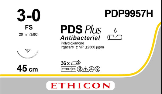 PDS® Plus Reverse Cutting Needles FS | 26 mm | 3/8 Circle | 3–0 | 45 cm | Undyed Box of 36