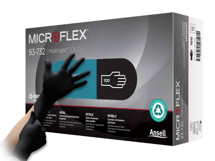Microflex® Midknight™ Nitrile Examination Gloves Black (box 100 gloves)