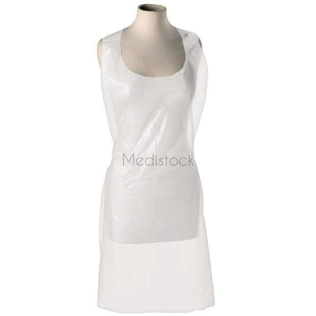 Aprons: White Polythene, Size: 27" x 53", 80g, 100 Pack-Medistock Medical Supplies