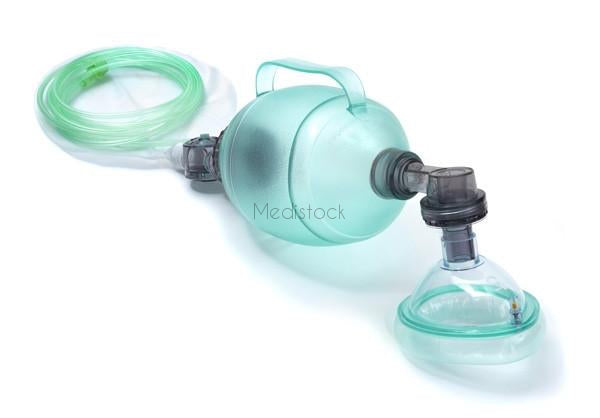 BVM Bag Valve Mask Resuscitation Kit, paediatric with size 3 mask, Each, 550ml bag with pressure relief valve and handle-Medistock Medical Supplies