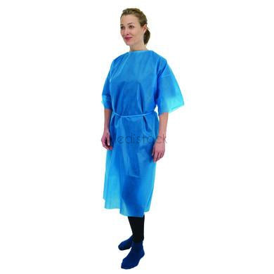 Gowns, Blue Short Sleeve Patient Gowns, One Size, 50 Box-Medistock Medical Supplies