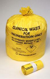 Clinical Waste Bags, Yellow, 360 x 711 x 990mm, 25 Roll-Medistock Medical Supplies